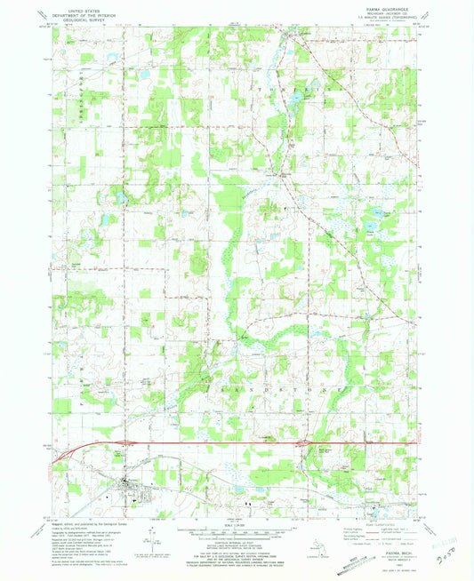 Classic USGS Parma Michigan 7.5'x7.5' Topo Map Image