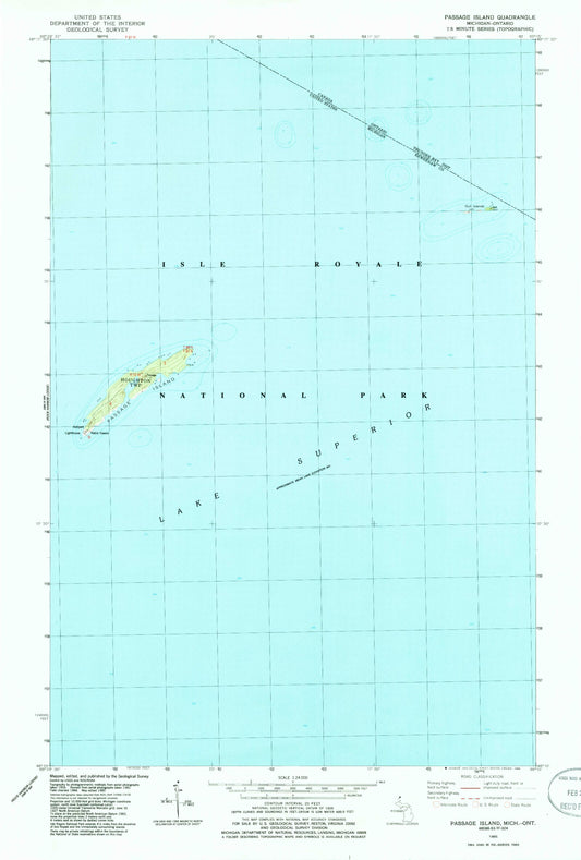 Classic USGS Passage Island Michigan 7.5'x7.5' Topo Map Image