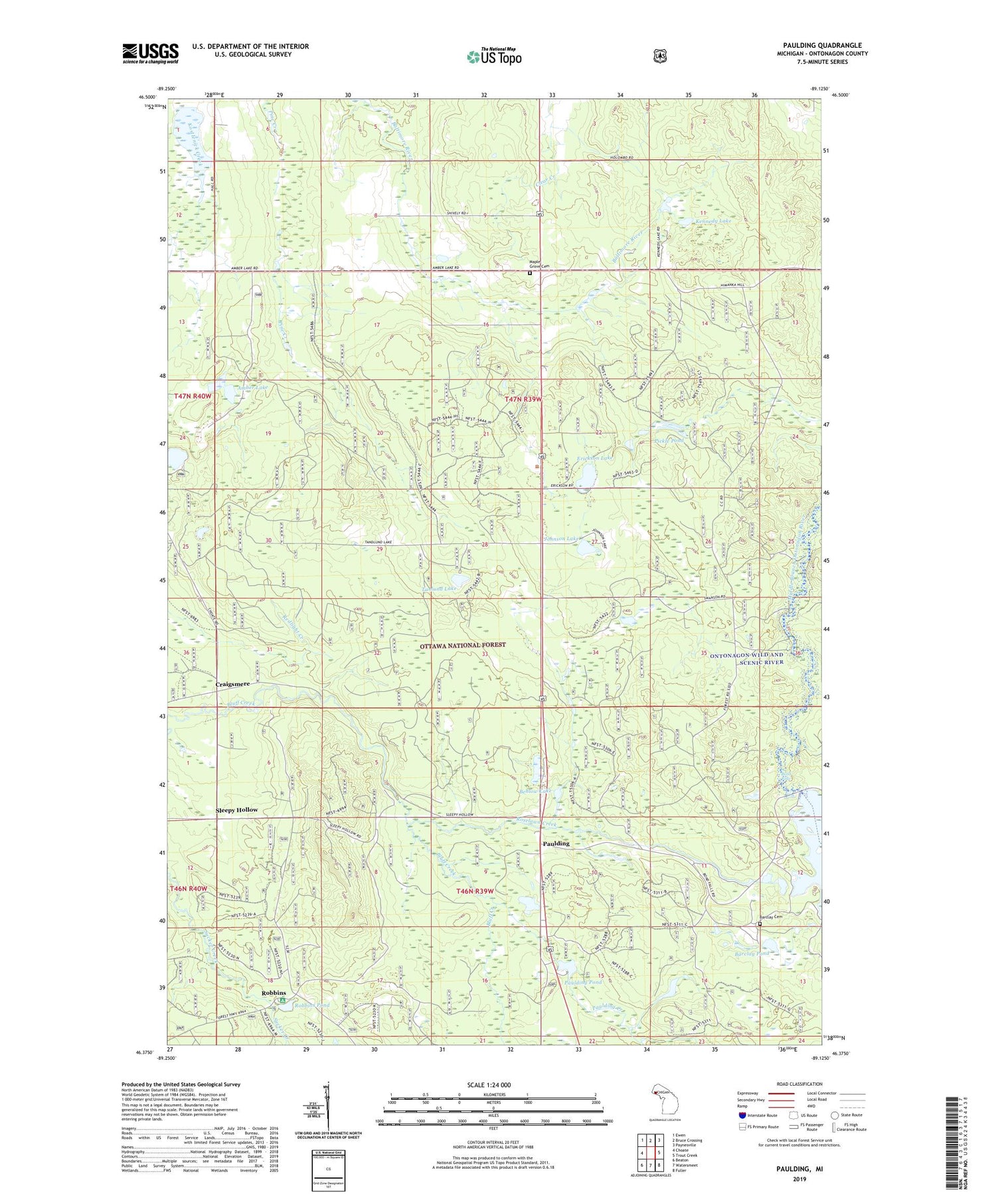 Paulding Michigan US Topo Map Image