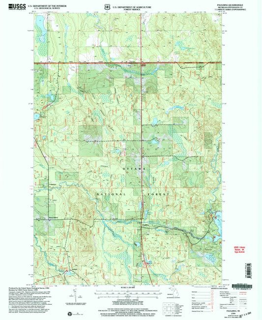 Classic USGS Paulding Michigan 7.5'x7.5' Topo Map Image