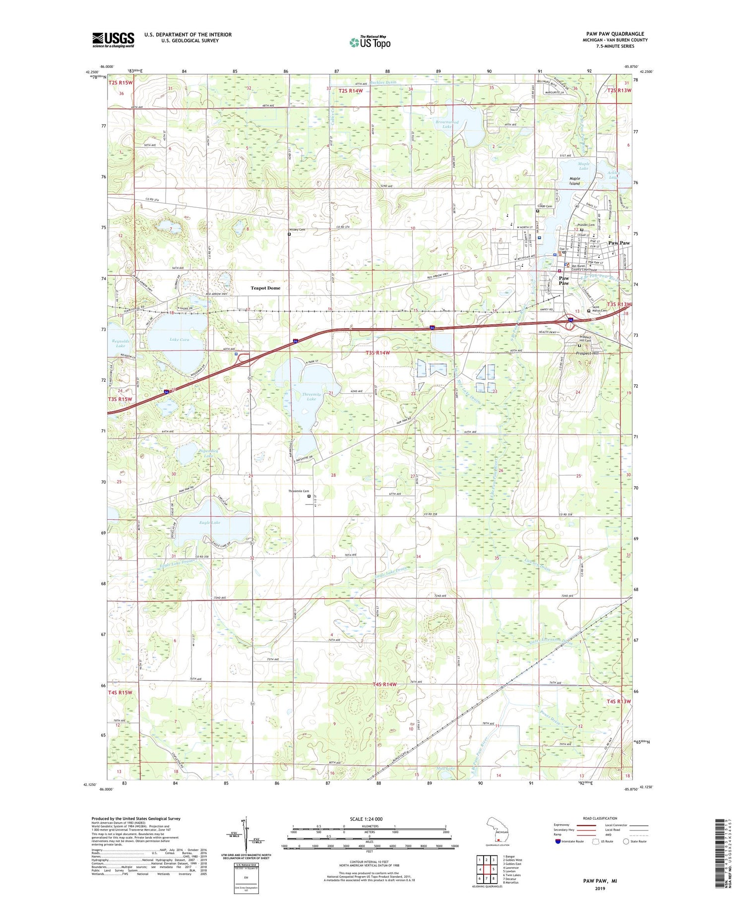 Paw Paw Michigan US Topo Map Image