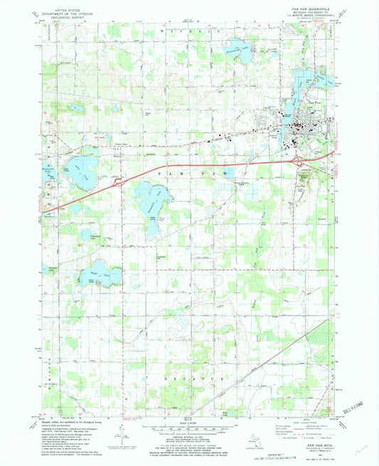 Classic USGS Paw Paw Michigan 7.5'x7.5' Topo Map Image
