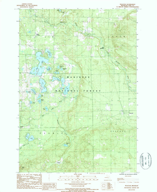 Classic USGS Peacock Michigan 7.5'x7.5' Topo Map Image