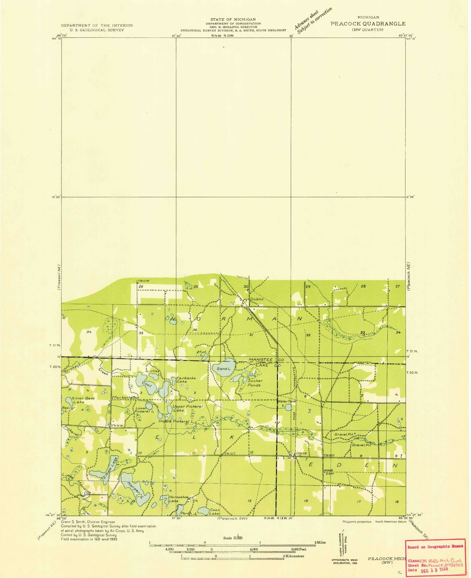 Classic USGS Wellston Michigan 7.5'x7.5' Topo Map Image