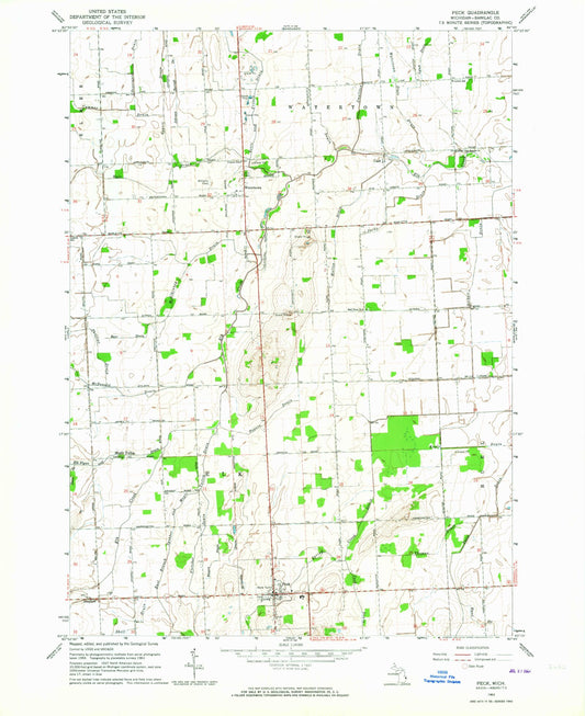 Classic USGS Peck Michigan 7.5'x7.5' Topo Map Image