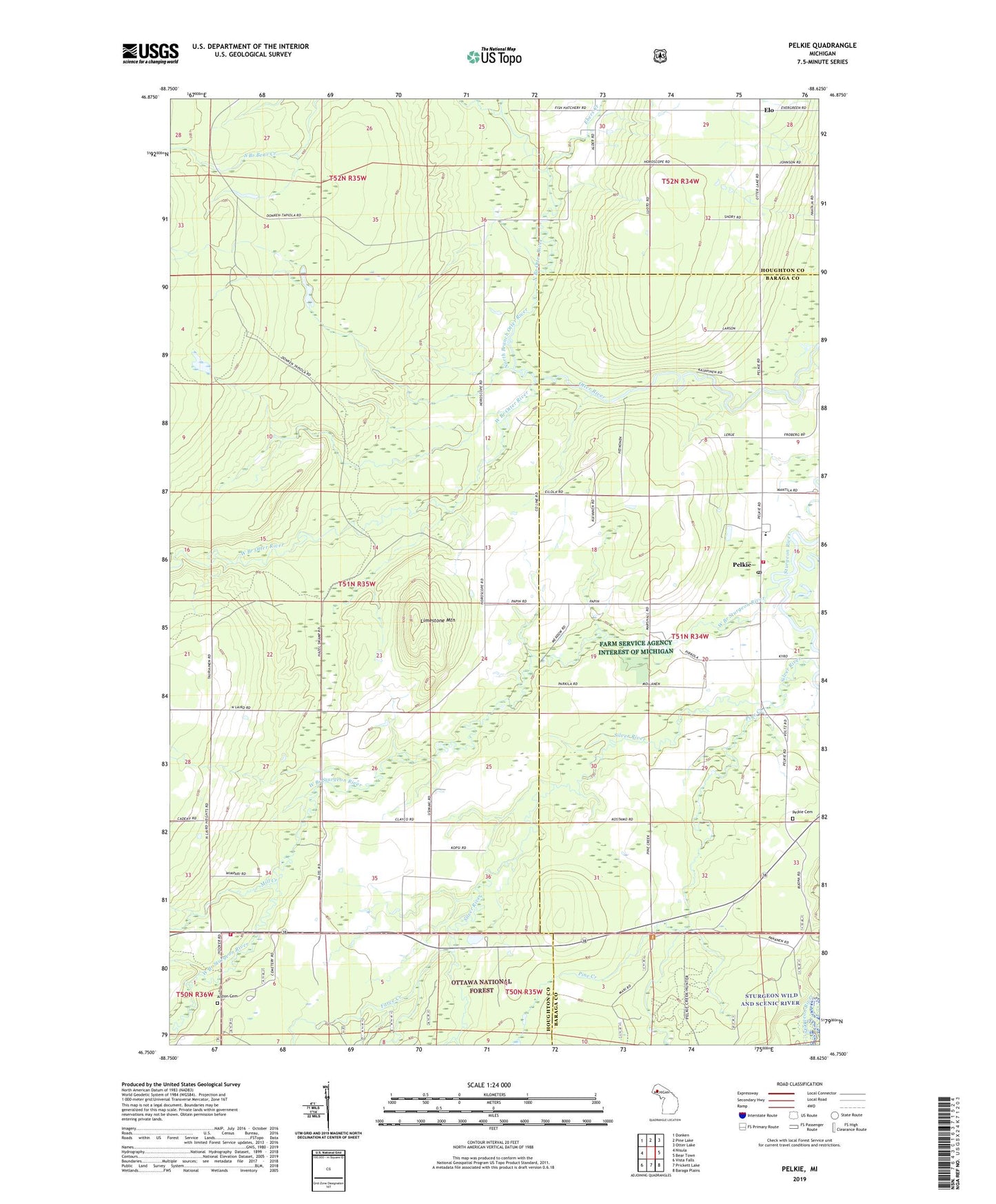 Pelkie Michigan US Topo Map Image