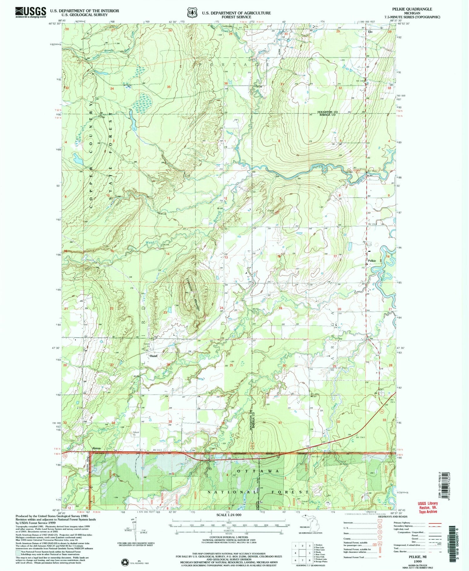 Classic USGS Pelkie Michigan 7.5'x7.5' Topo Map Image