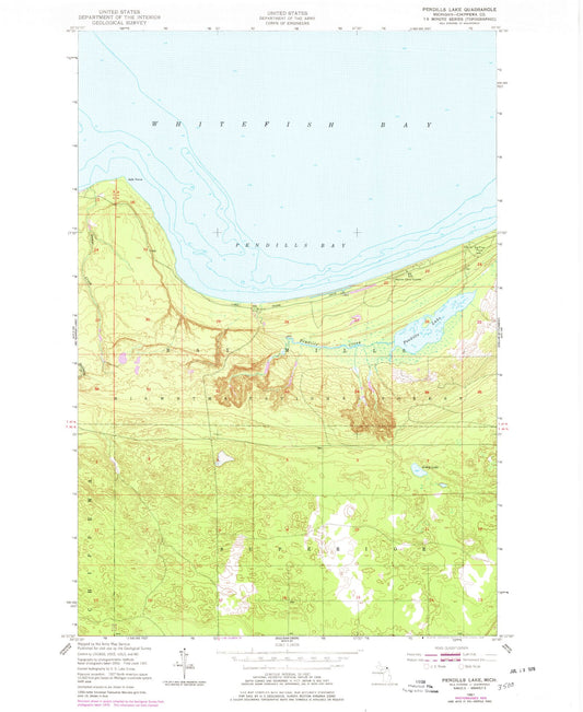 Classic USGS Pendills Lake Michigan 7.5'x7.5' Topo Map Image