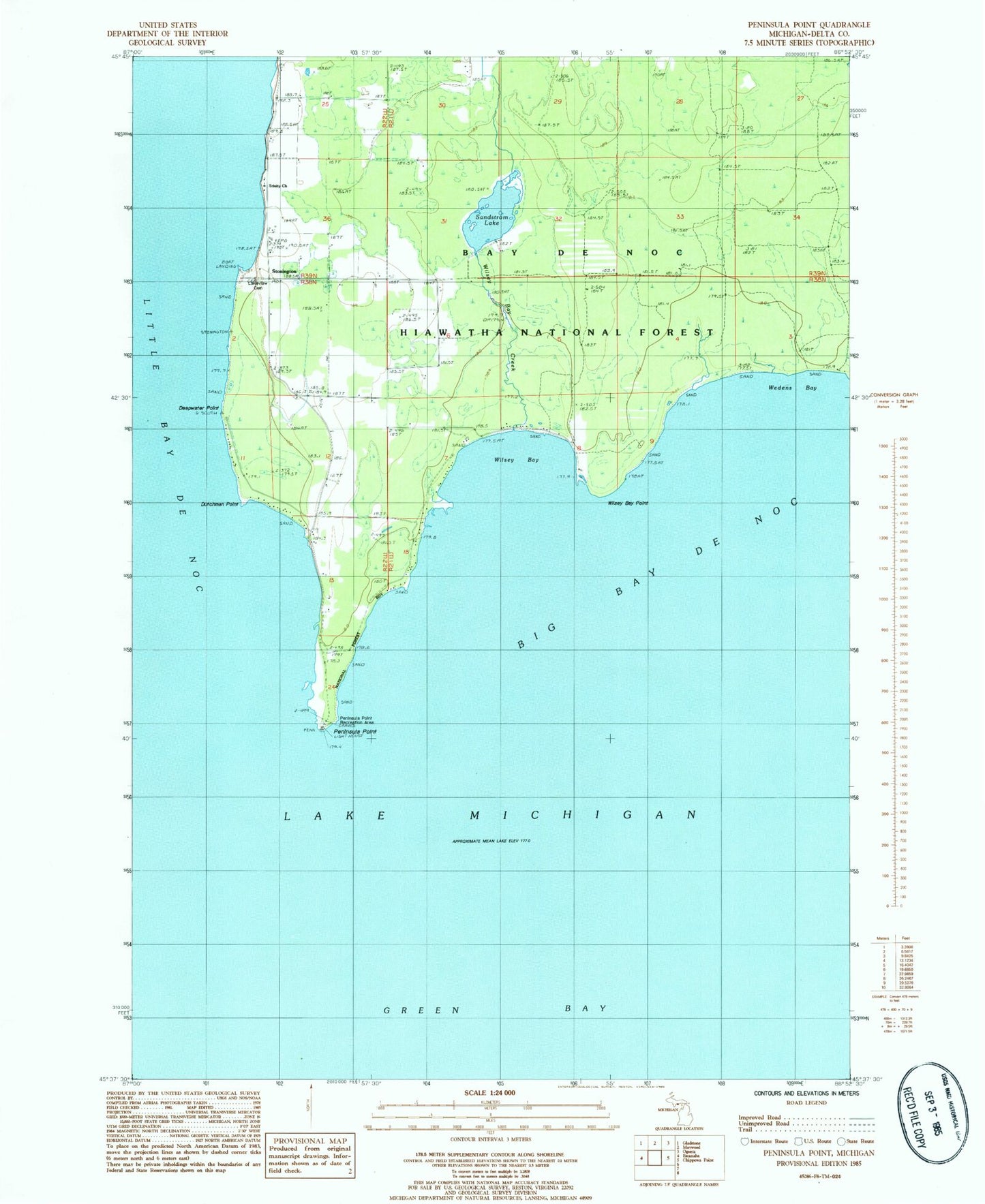 Classic USGS Peninsula Point Michigan 7.5'x7.5' Topo Map Image
