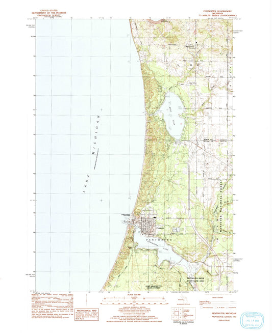Classic USGS Pentwater Michigan 7.5'x7.5' Topo Map Image