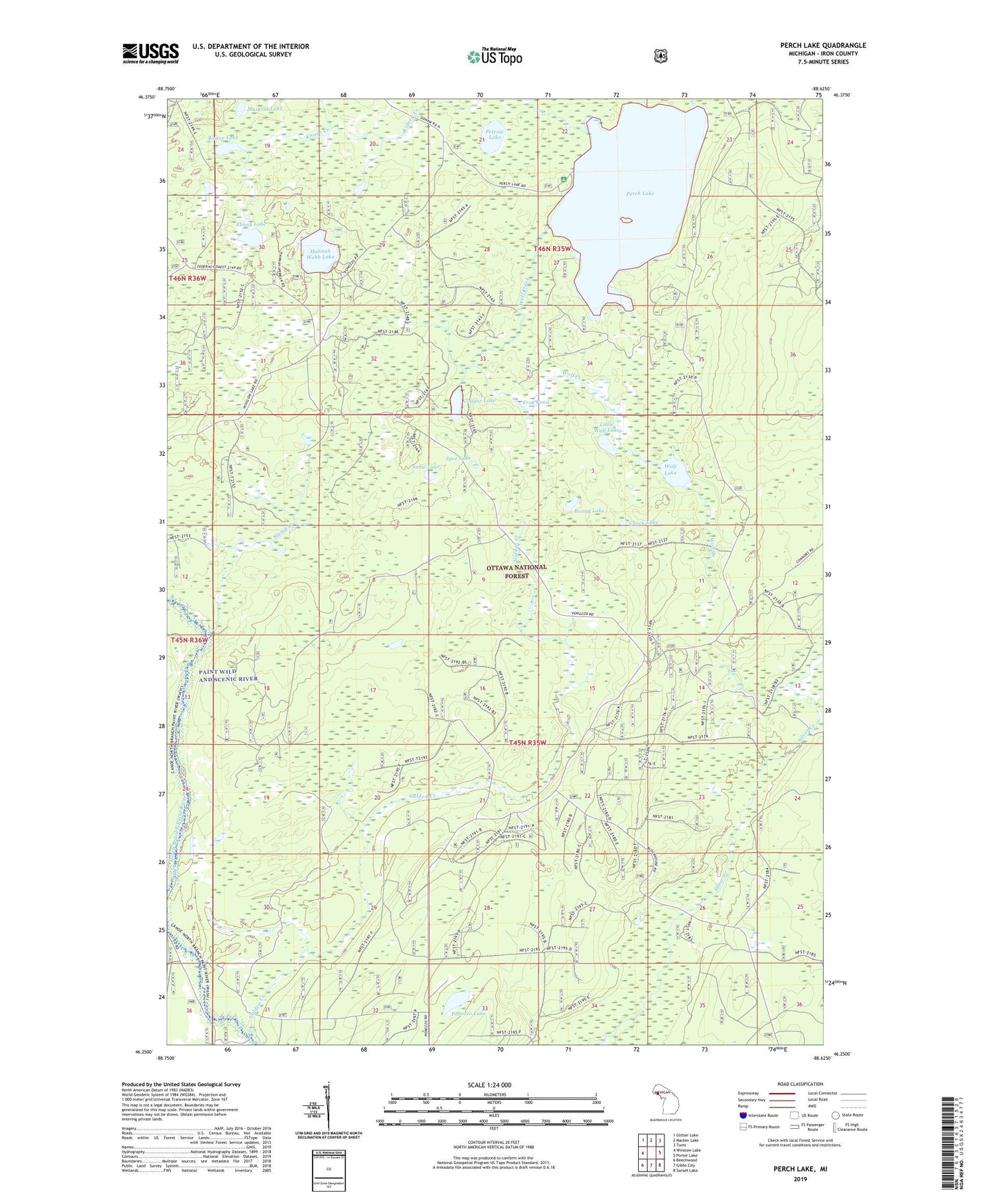 Perch Lake Michigan US Topo Map Image