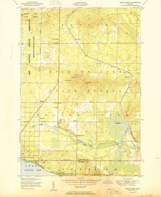 Classic USGS Pere Cheney Michigan 7.5'x7.5' Topo Map Image