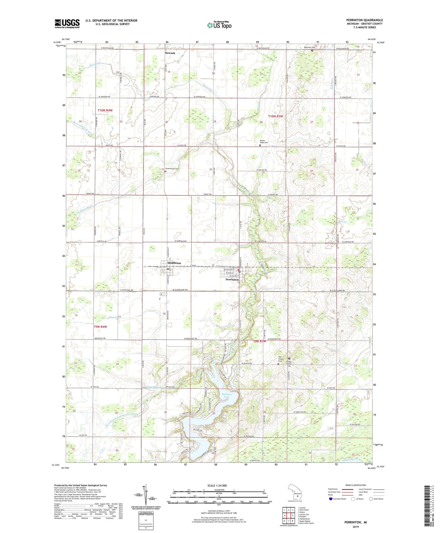 Perrinton Michigan US Topo Map Image