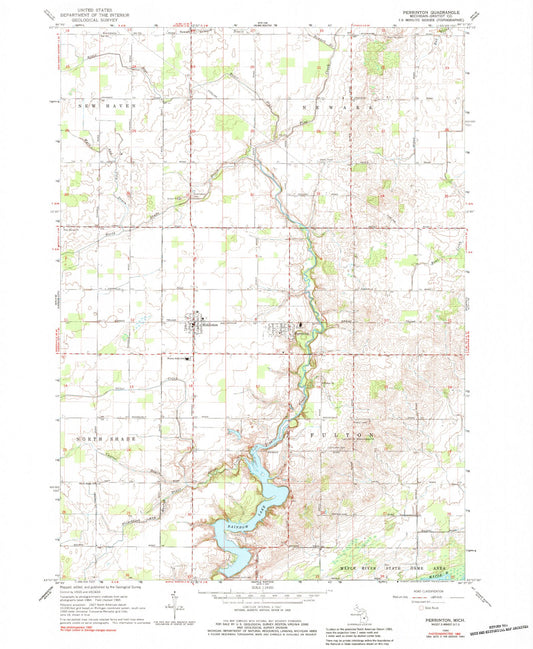 Classic USGS Perrinton Michigan 7.5'x7.5' Topo Map Image