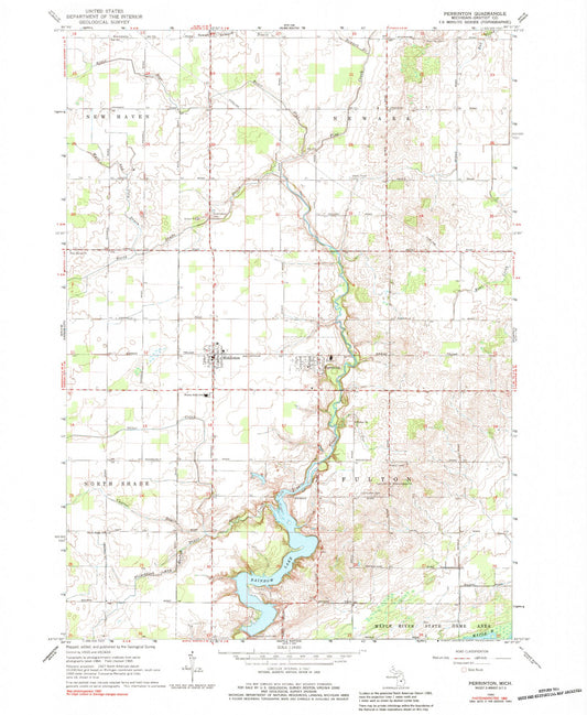 Classic USGS Perrinton Michigan 7.5'x7.5' Topo Map Image