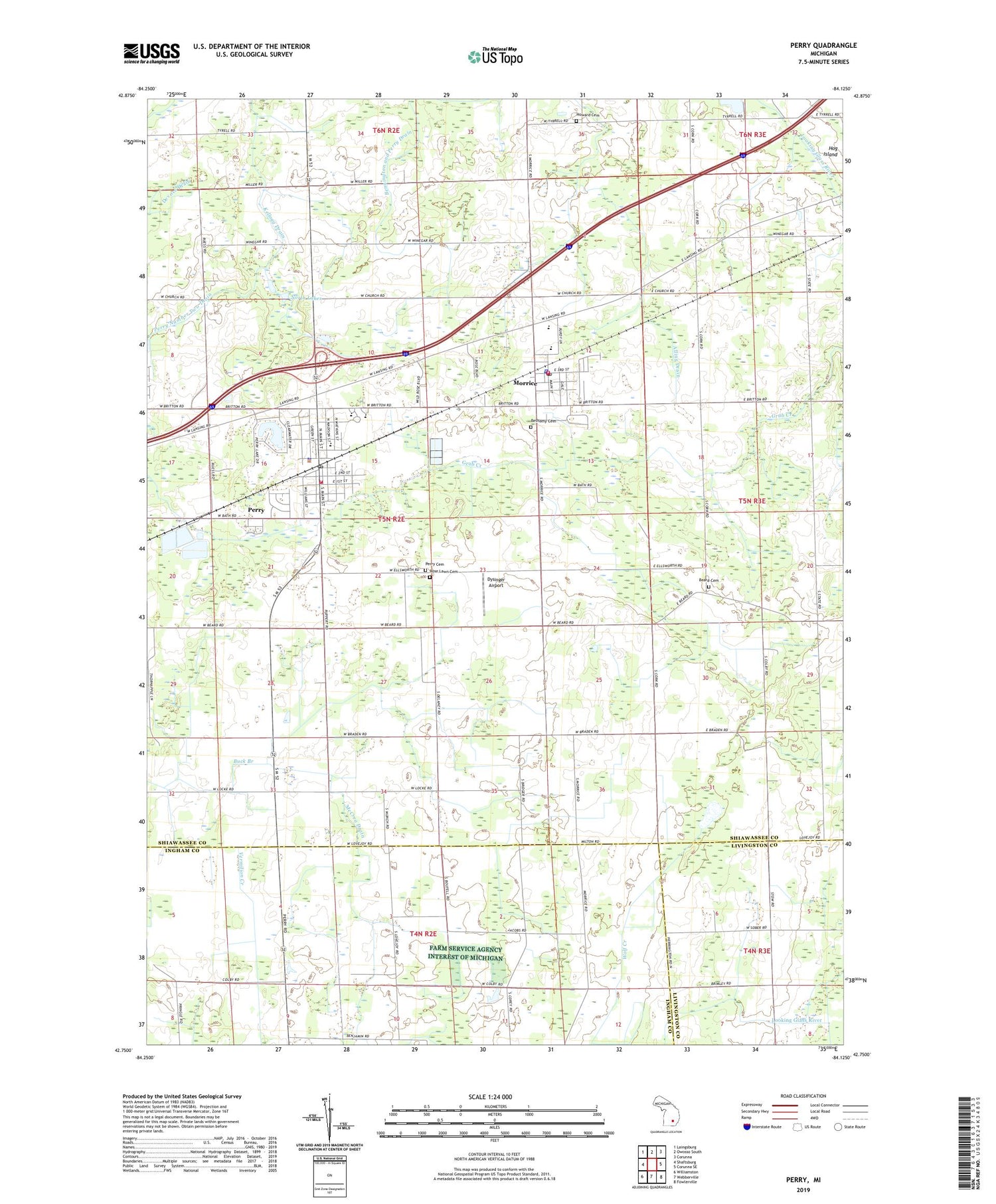 Perry Michigan US Topo Map Image
