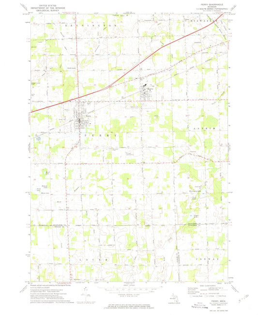 Classic USGS Perry Michigan 7.5'x7.5' Topo Map Image