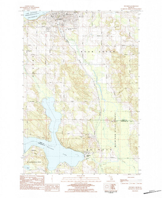 Classic USGS Petoskey Michigan 7.5'x7.5' Topo Map Image