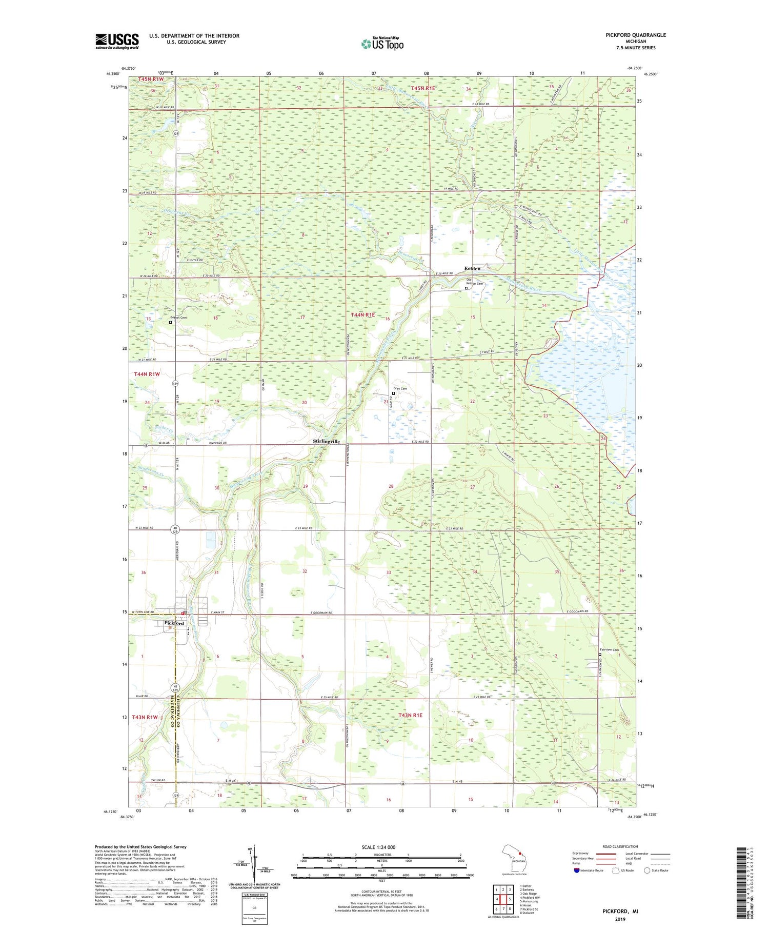 Pickford Michigan US Topo Map Image