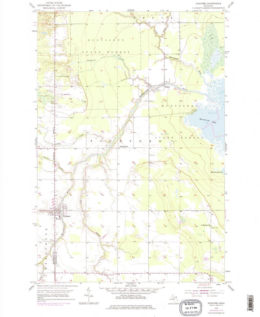 Classic USGS Pickford Michigan 7.5'x7.5' Topo Map Image