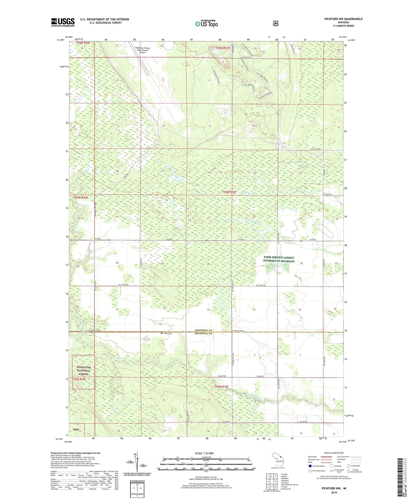 Pickford NW Michigan US Topo Map Image
