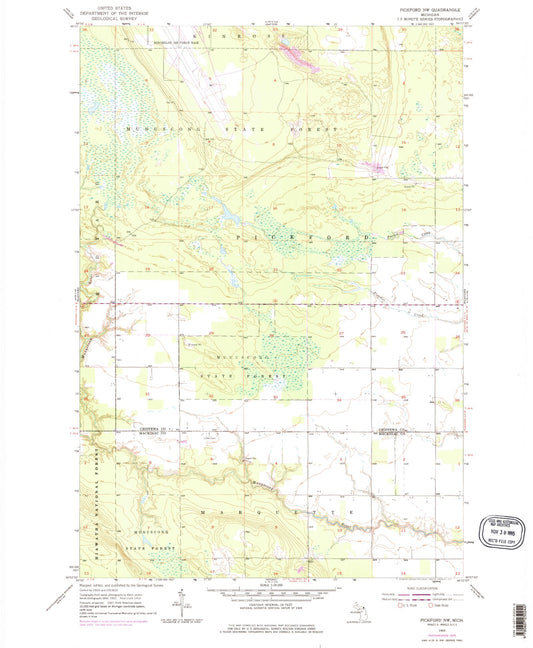 Classic USGS Pickford NW Michigan 7.5'x7.5' Topo Map Image