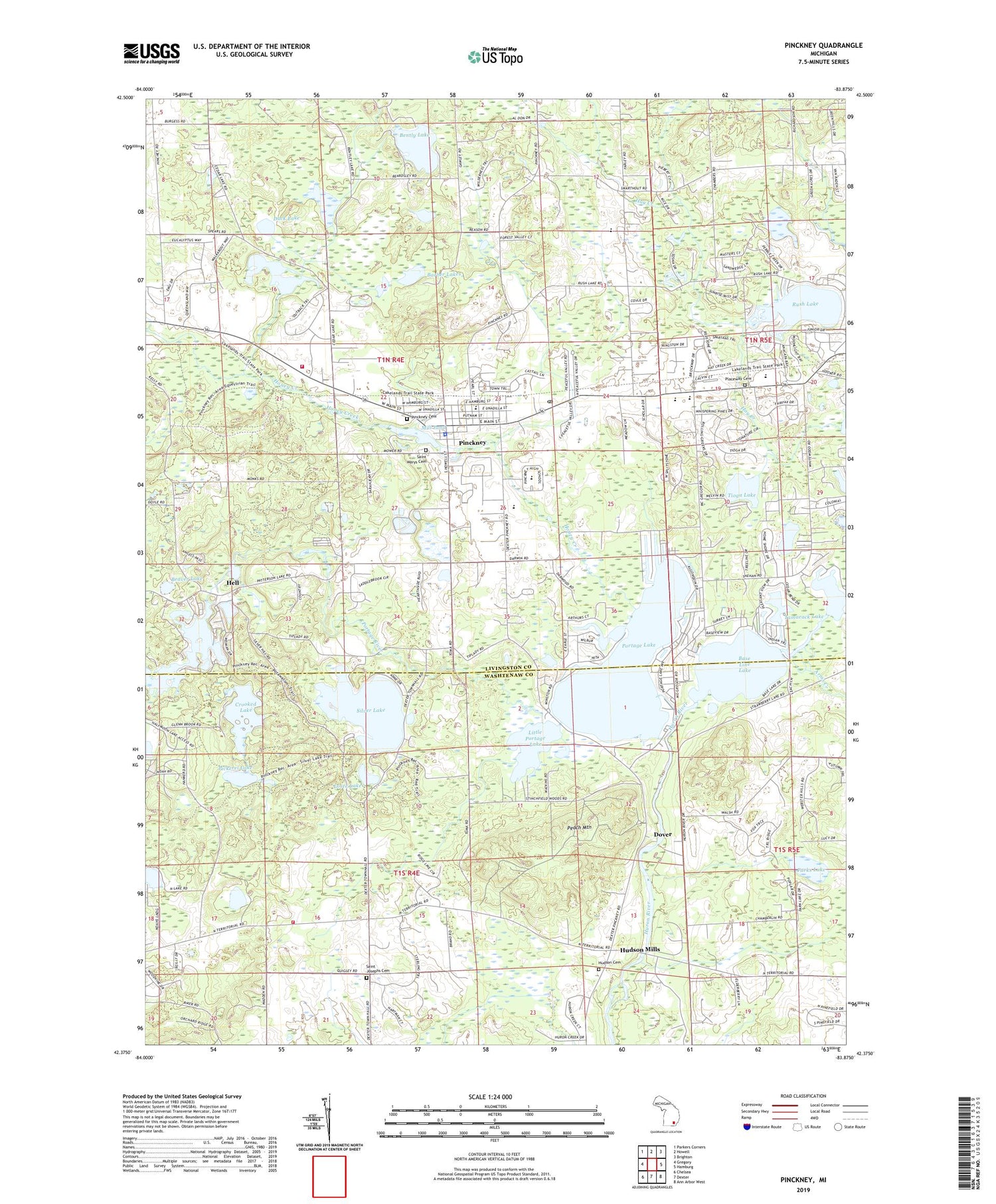Pinckney Michigan US Topo Map Image