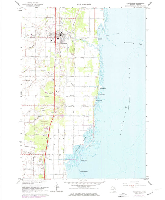 Classic USGS Pinconning Michigan 7.5'x7.5' Topo Map Image