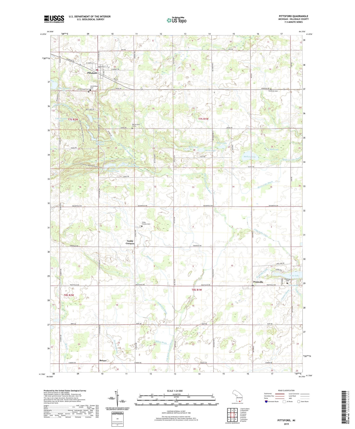 Pittsford Michigan US Topo Map Image