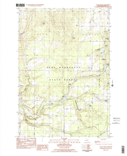 Classic USGS Platte River Michigan 7.5'x7.5' Topo Map Image