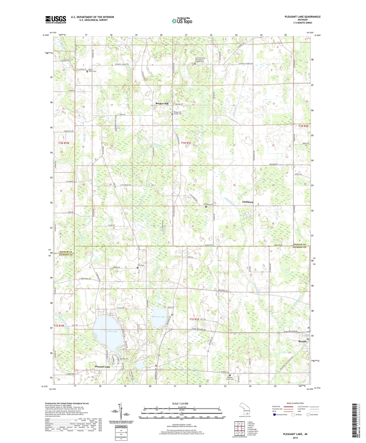 Pleasant Lake Michigan US Topo Map Image