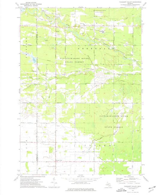 Classic USGS Pleasant Valley Michigan 7.5'x7.5' Topo Map Image