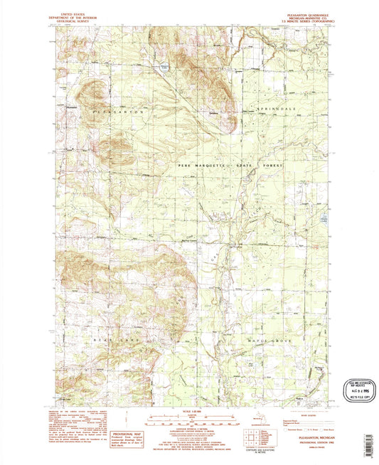 Classic USGS Pleasanton Michigan 7.5'x7.5' Topo Map Image