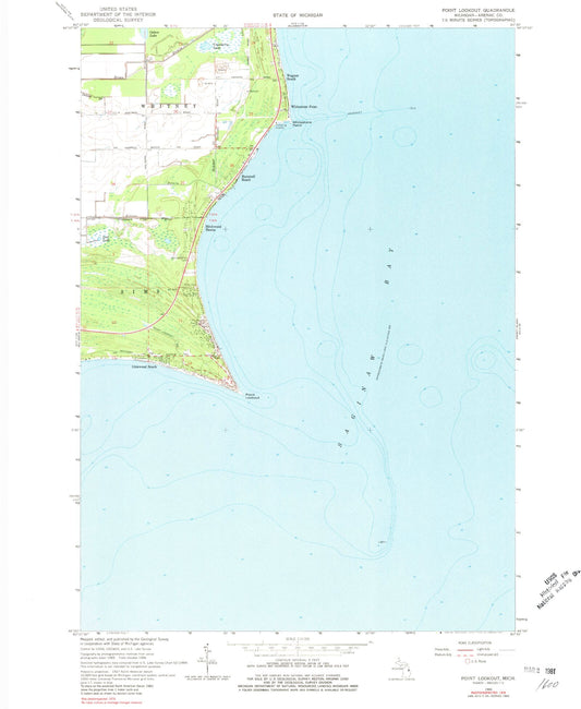 Classic USGS Point Lookout Michigan 7.5'x7.5' Topo Map Image
