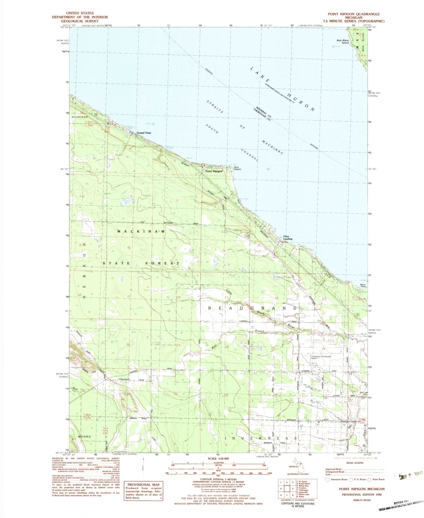 Classic USGS Point Nipigon Michigan 7.5'x7.5' Topo Map Image