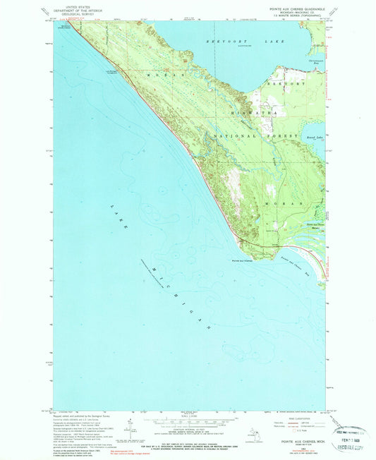 Classic USGS Pointe aux Chenes Michigan 7.5'x7.5' Topo Map Image