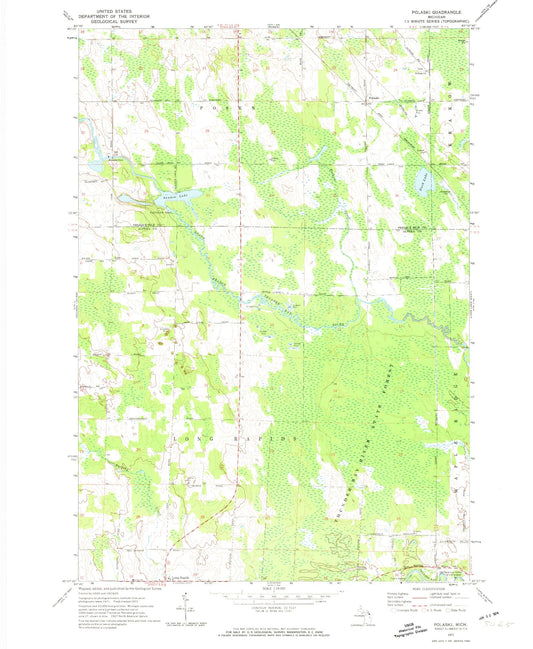 Classic USGS Polaski Michigan 7.5'x7.5' Topo Map Image
