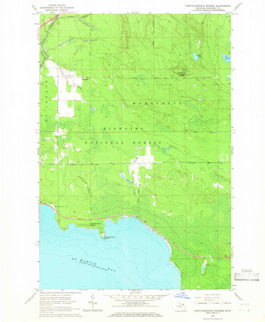 Classic USGS Pontchartrain Shores Michigan 7.5'x7.5' Topo Map Image