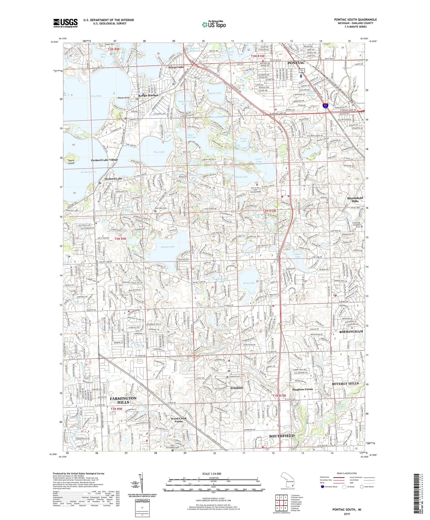 Pontiac South Michigan US Topo Map Image