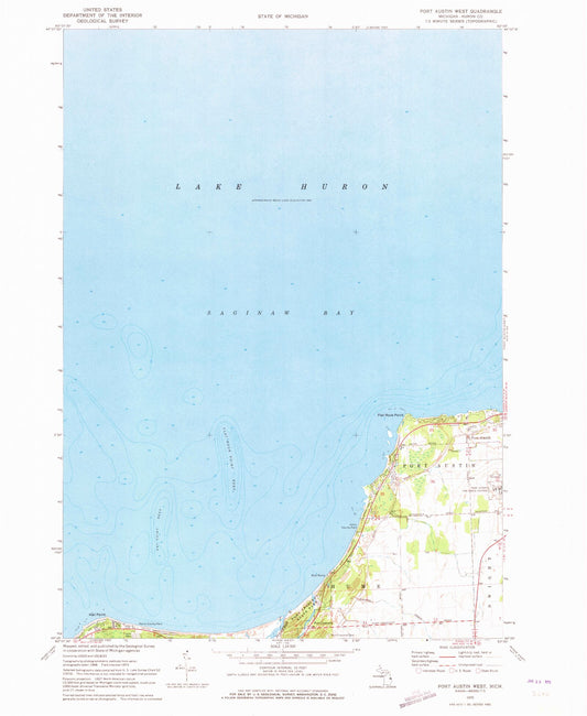 Classic USGS Port Austin West Michigan 7.5'x7.5' Topo Map Image