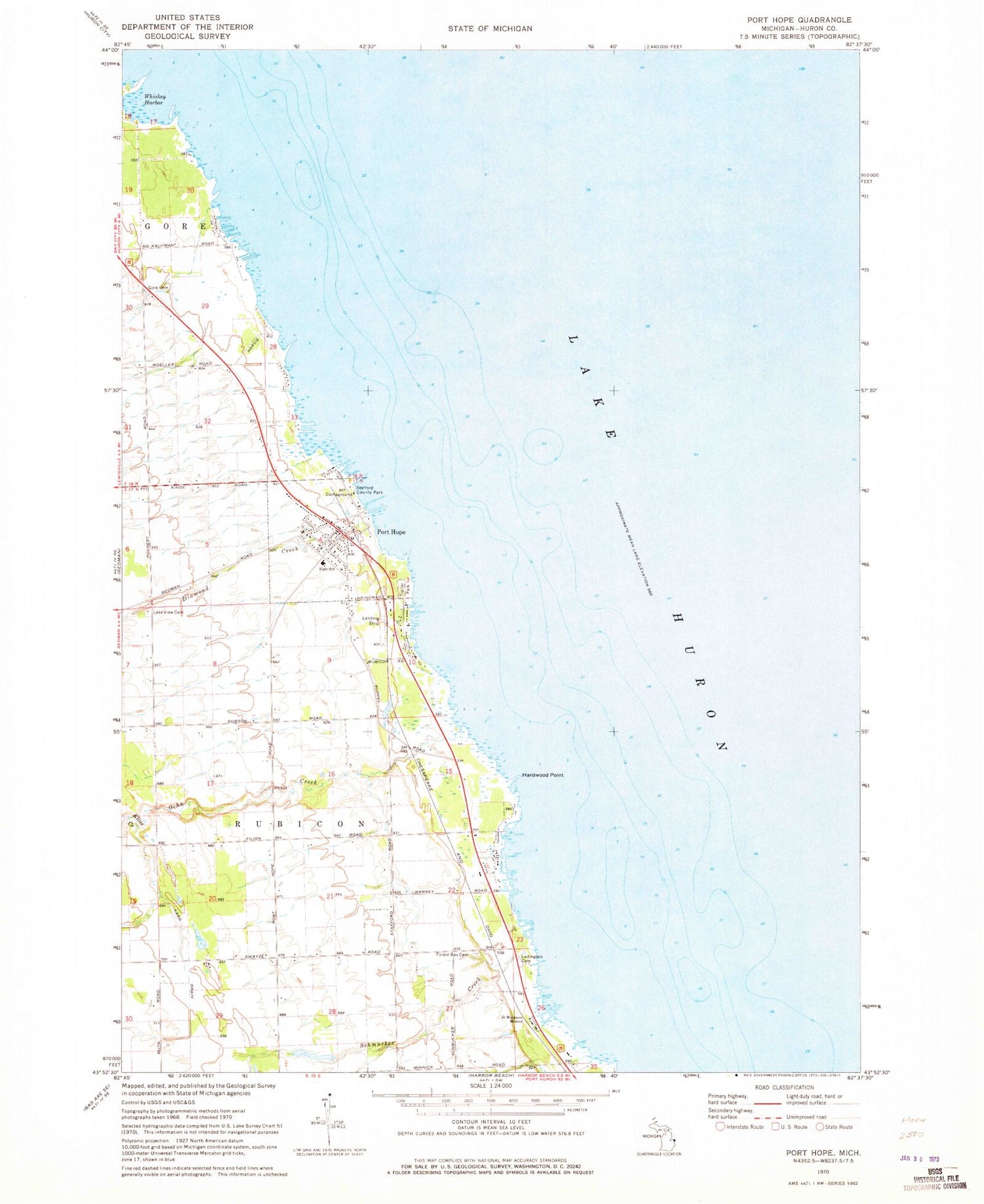Classic USGS Port Hope Michigan 7.5'x7.5' Topo Map Image