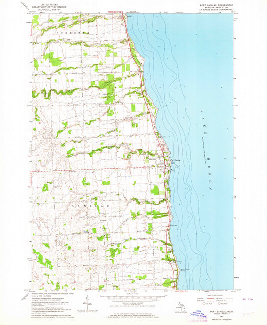 Classic USGS Port Sanilac Michigan 7.5'x7.5' Topo Map Image