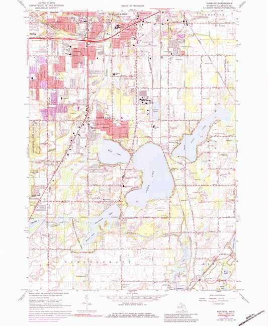 Classic USGS Portage Michigan 7.5'x7.5' Topo Map Image