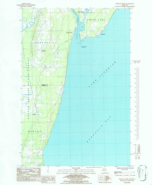 Classic USGS Portage Entry Michigan 7.5'x7.5' Topo Map Image