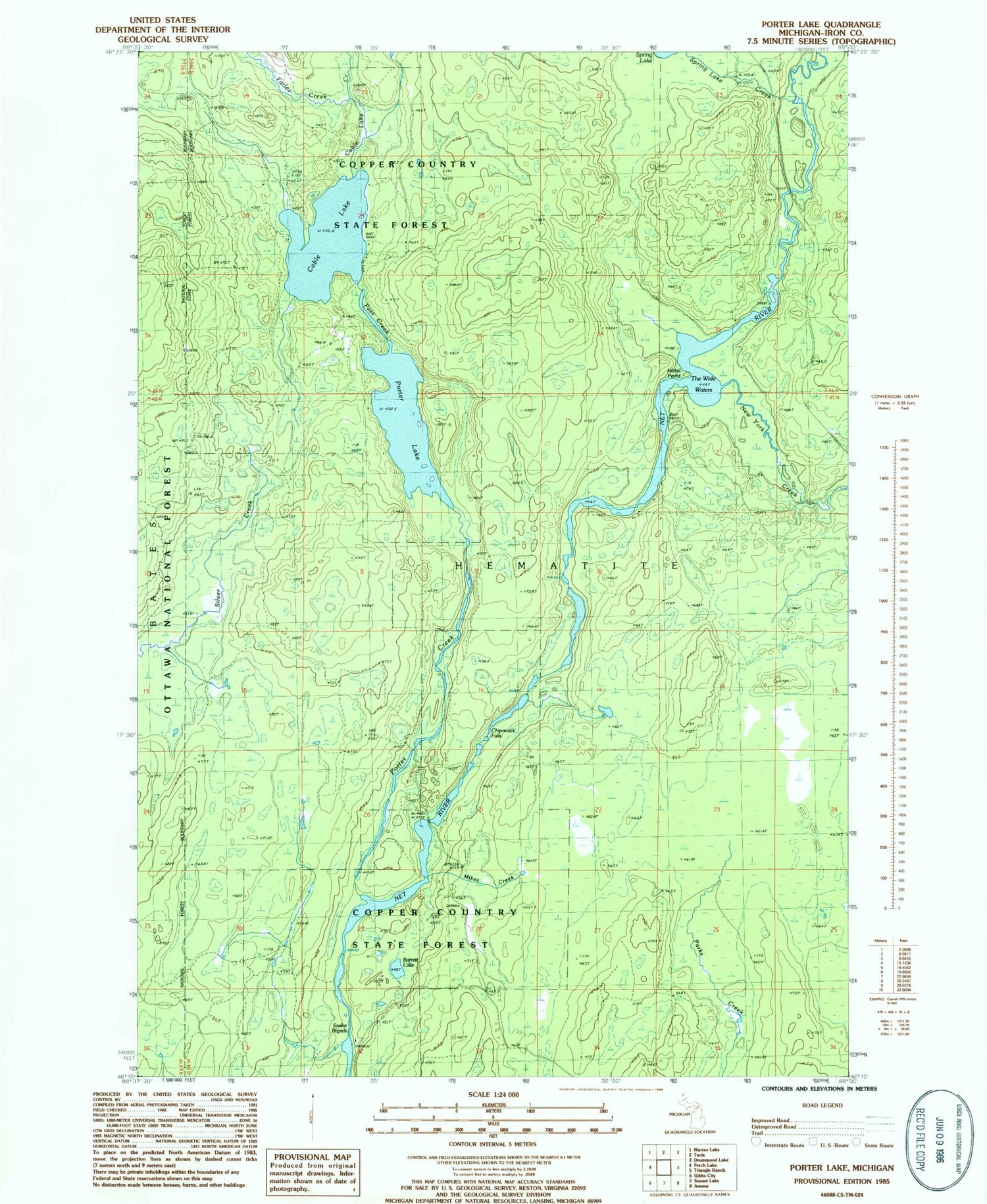 Classic USGS Porter Lake Michigan 7.5'x7.5' Topo Map Image