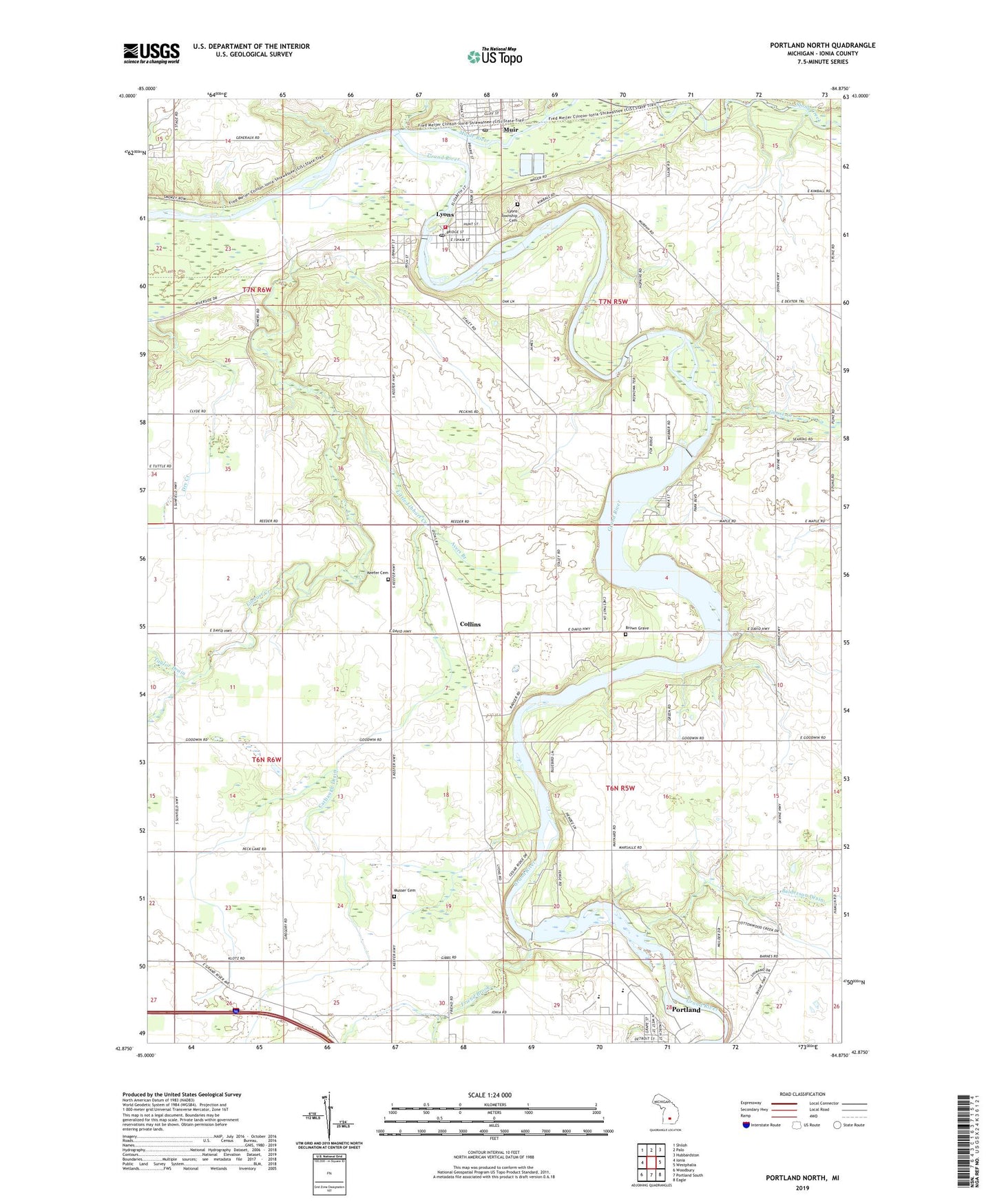 Portland North Michigan US Topo Map Image