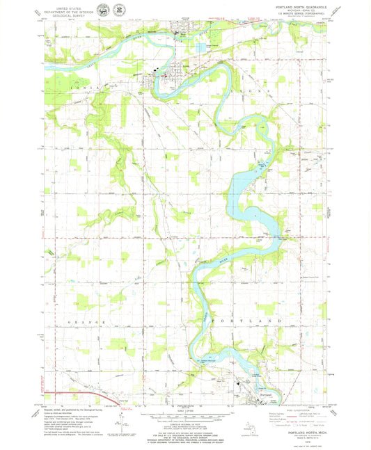 Classic USGS Portland North Michigan 7.5'x7.5' Topo Map Image