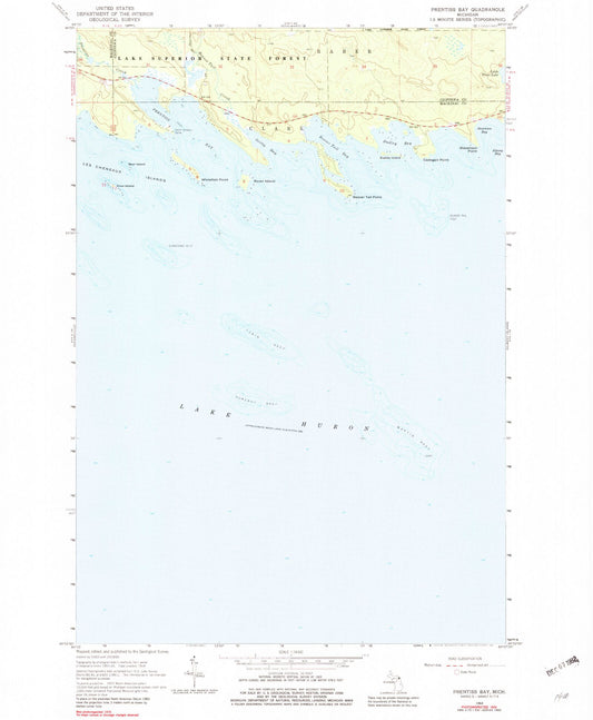 Classic USGS Prentiss Bay Michigan 7.5'x7.5' Topo Map Image