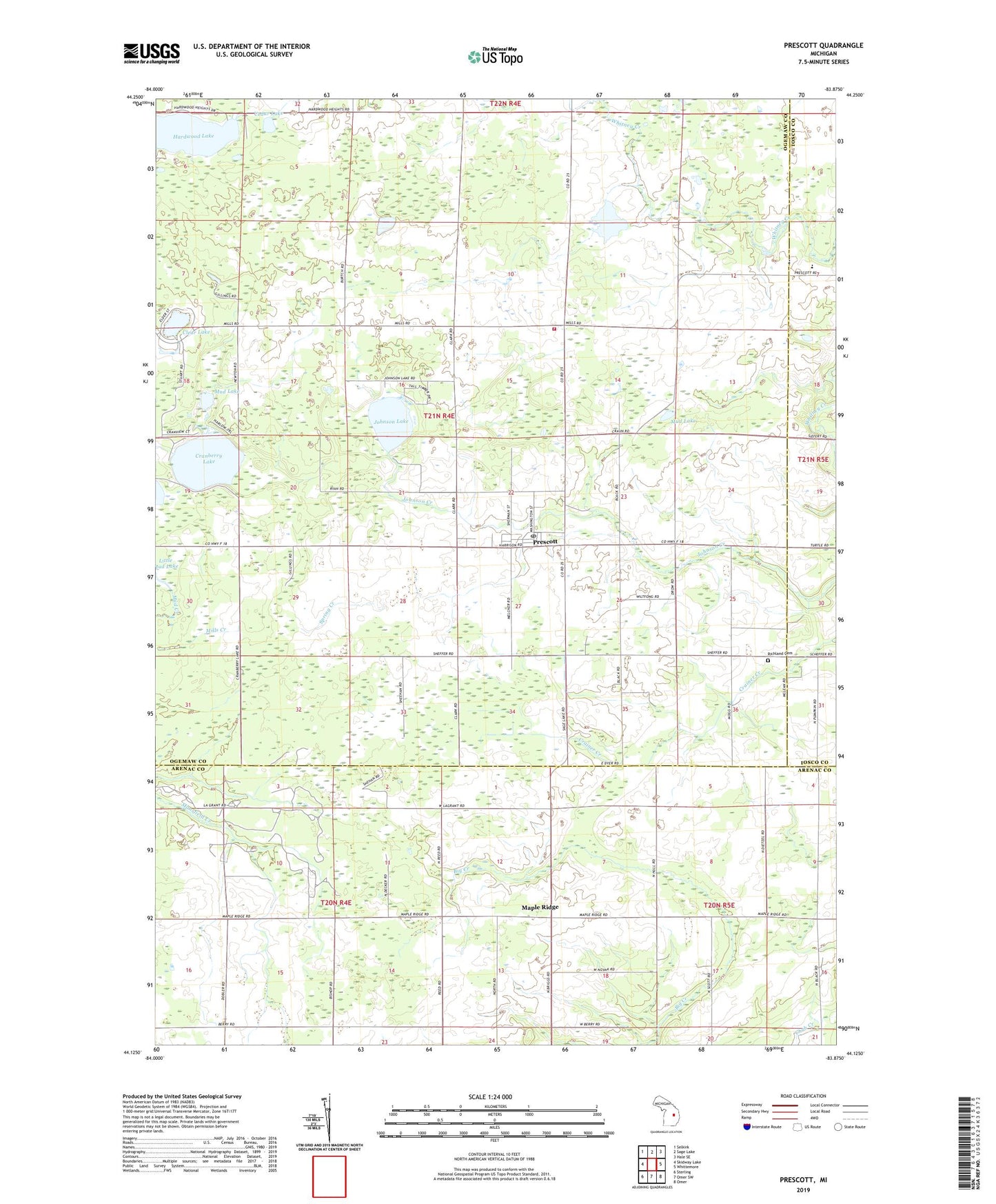Prescott Michigan US Topo Map Image