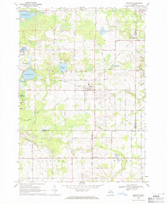 Classic USGS Prescott Michigan 7.5'x7.5' Topo Map Image